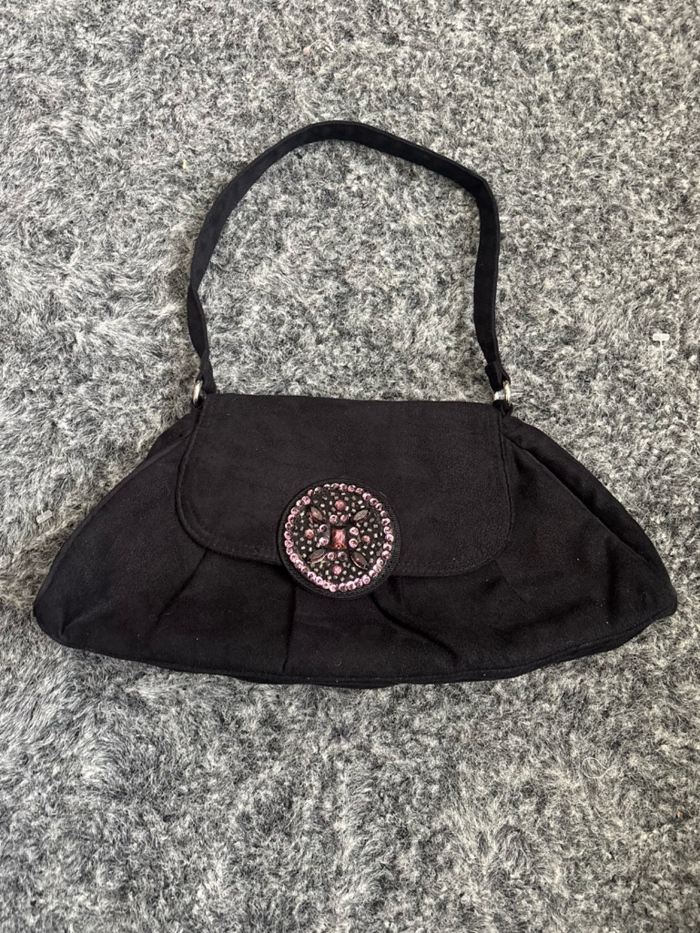 Victorias Secret Black Evening Shoulder Bag with Decorative Pink Accent